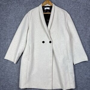 Mango MNG Coat Large Oversized Beige Long Wool Neutral Brown Minimalist